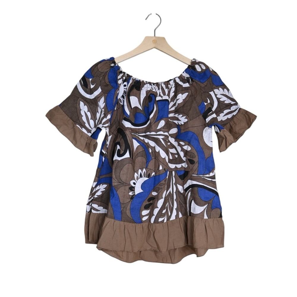 Terzo Millennio Womens M 100% Linen Italian Made Ruffle Blouse